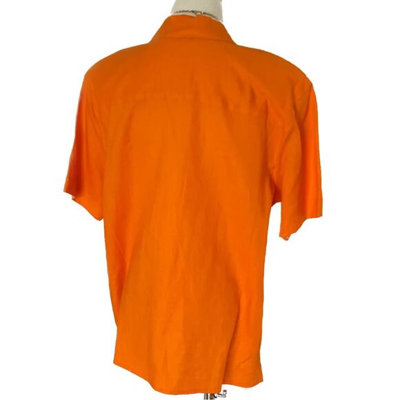 Vintage 90s Liz Claiborne 100% linen orange button-down safari blouse size XL - Picture 4 of 9